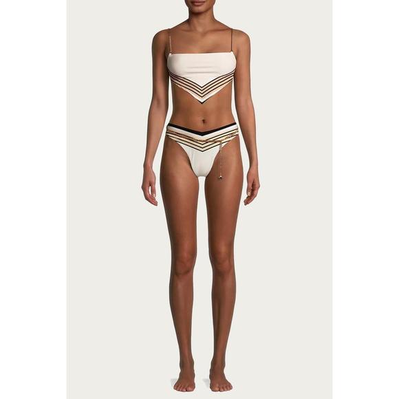 NEW WE WORE WHAT belted delilah bottom in pearl multi stripes - Picture 3 of 4